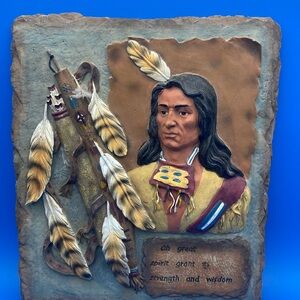 Native American hand painted 3D raised decor on slate Oh Great Spirit grant